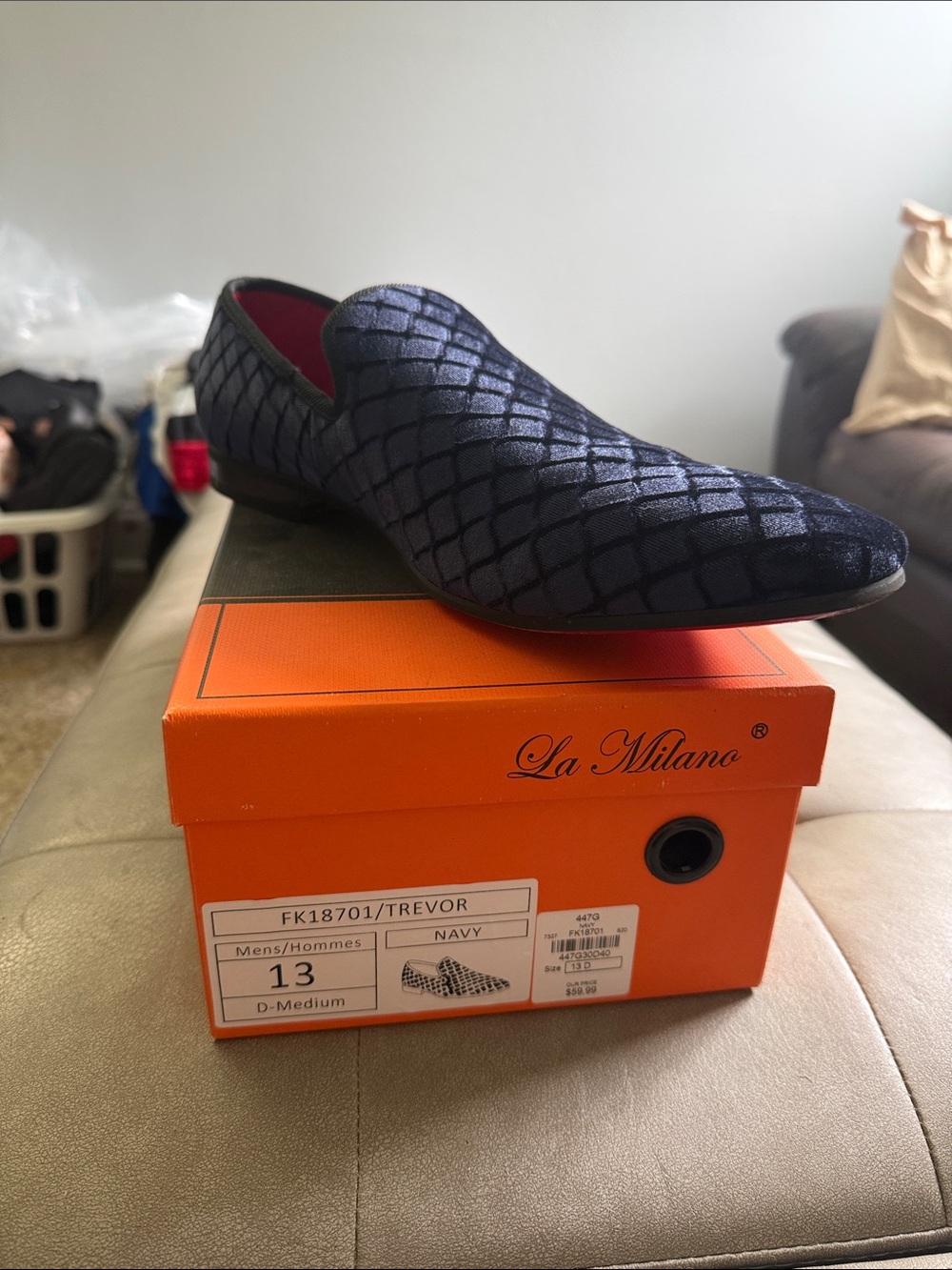 Milano Men's Navy Textured Slip-On Loafer with Red Lining